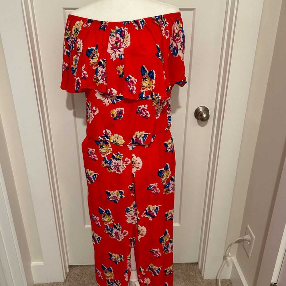 BP Floral Off-Shoulder Jumpsuit - Red
